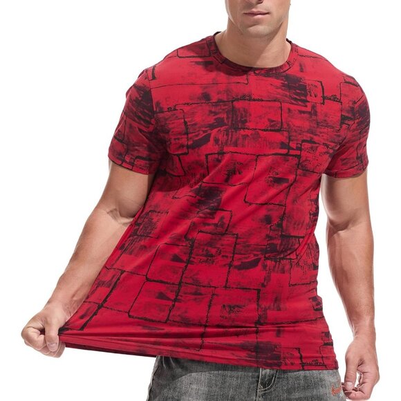 Mens Red Hipster Hip Hop Short Sleeve Print T Shirt Casual Summer Fashion Tee - Picture 4 of 7